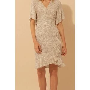 Ba&Sh Belina Nude Wrap Dress Ruffle Hem Size 3 - Large Short Sleeve